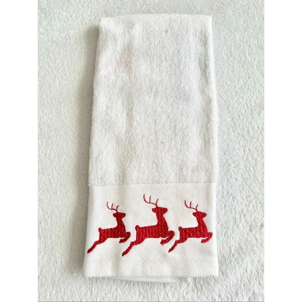 Vintage 2002 Deborah Connolly Red Reindeer Christmas Kitchen Towel